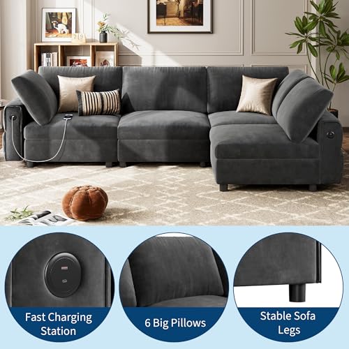 106" Grey Velvet L-Shaped Sectional Sofa with Chaise M118643