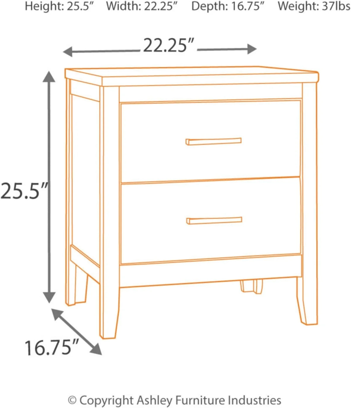 2 Drawer Nightstand with Faux Shagreen Drawer Fronts D8690