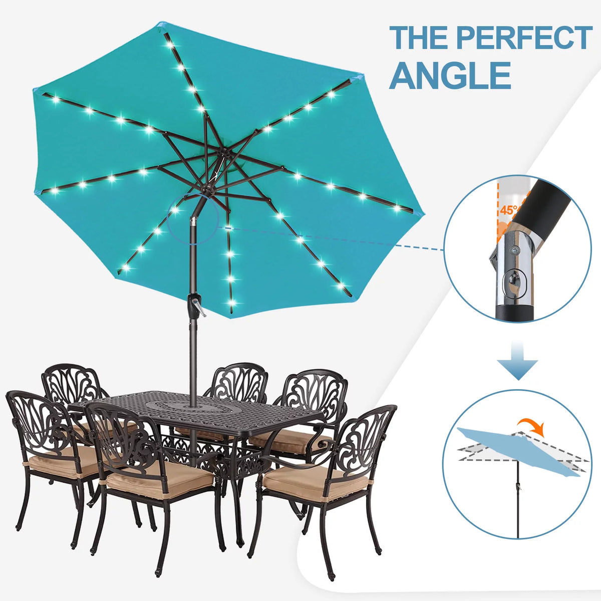 10.5ft Solar LED Patio Umbrella with Tilt and Crank Y503897