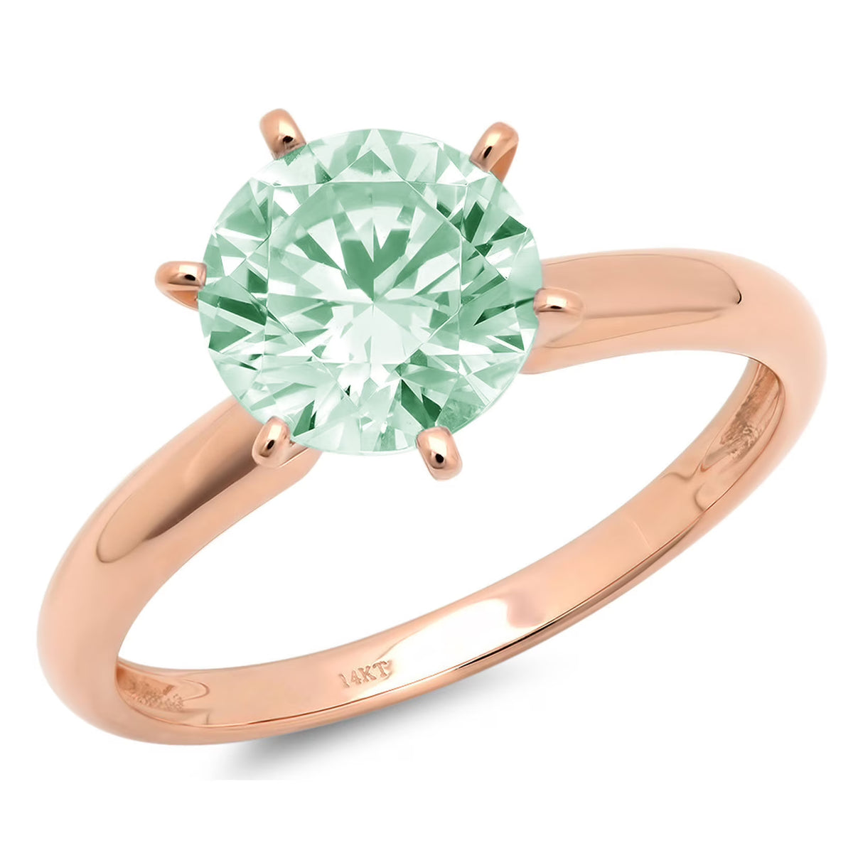 2.5ct Round Cut Green Simulated Diamond 18k Pink Rose Gold Solitaire Ring R203