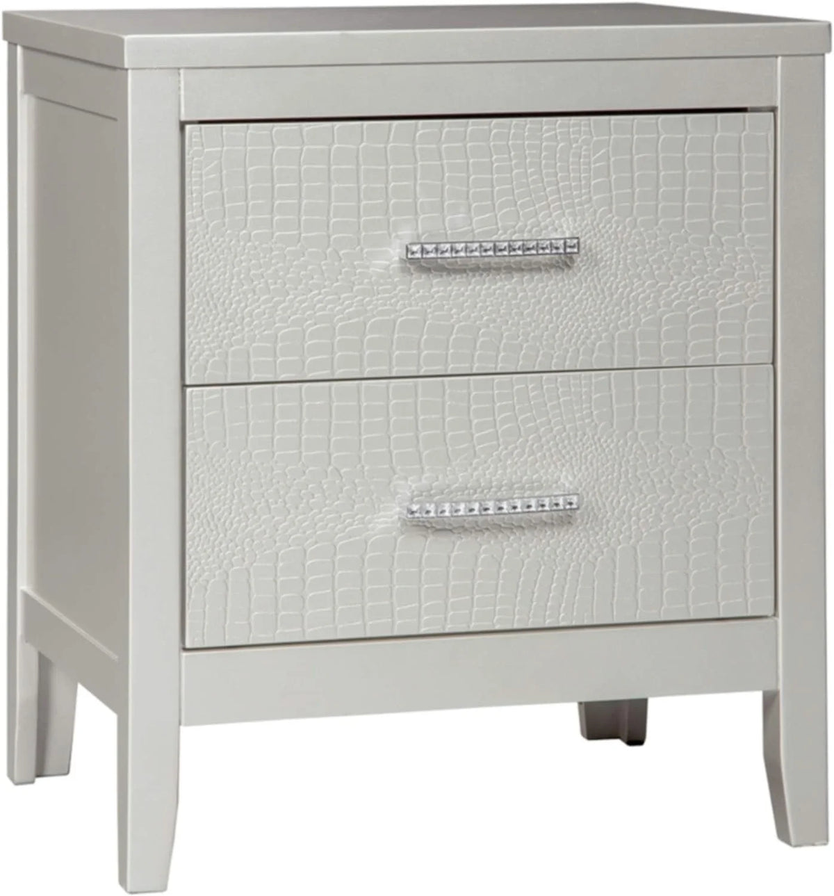 2 Drawer Nightstand with Faux Shagreen Drawer Fronts D8690