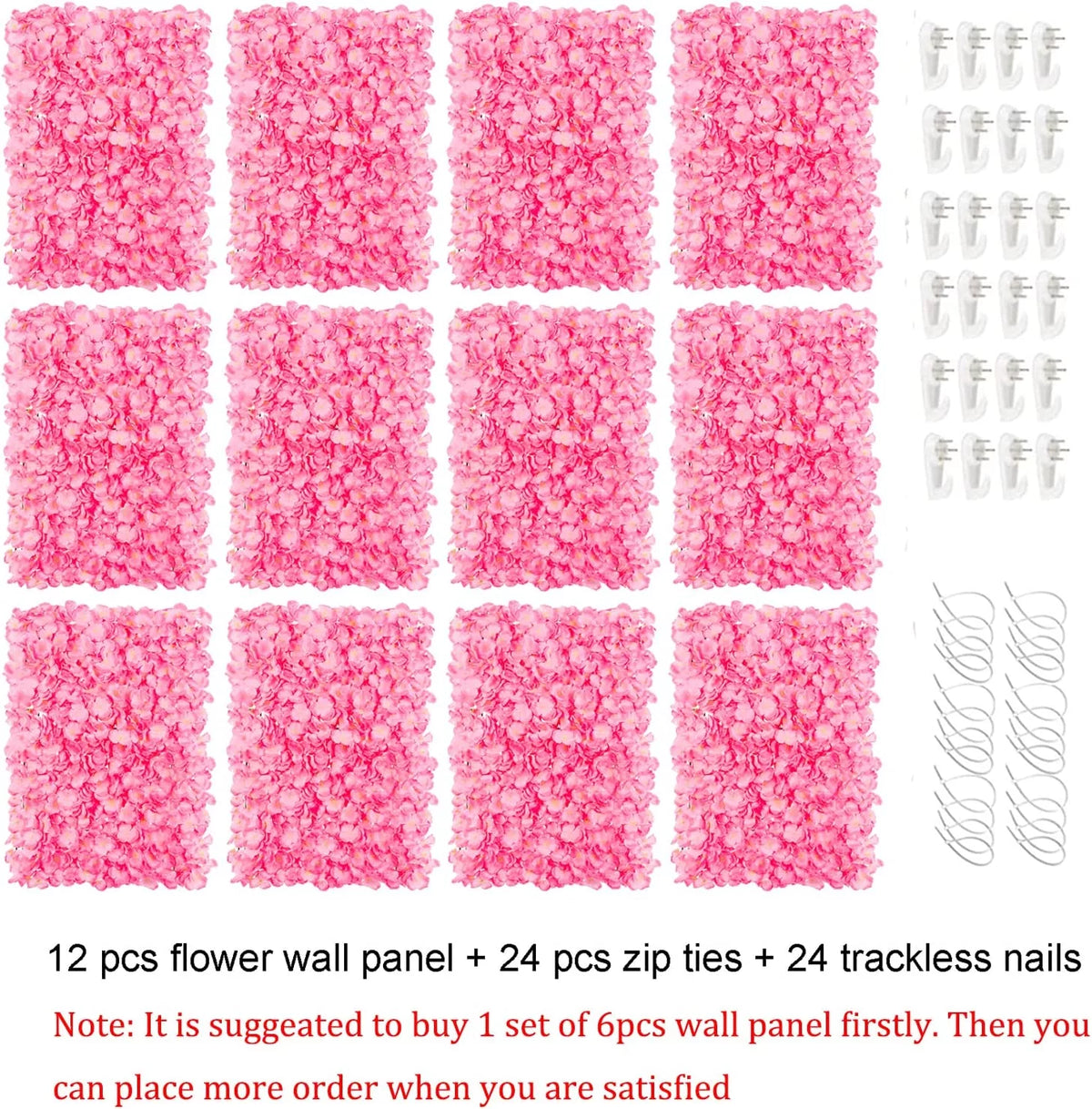 12 Pack Pink Artificial Hydrangea Floral Wall Panels 24×16" L394