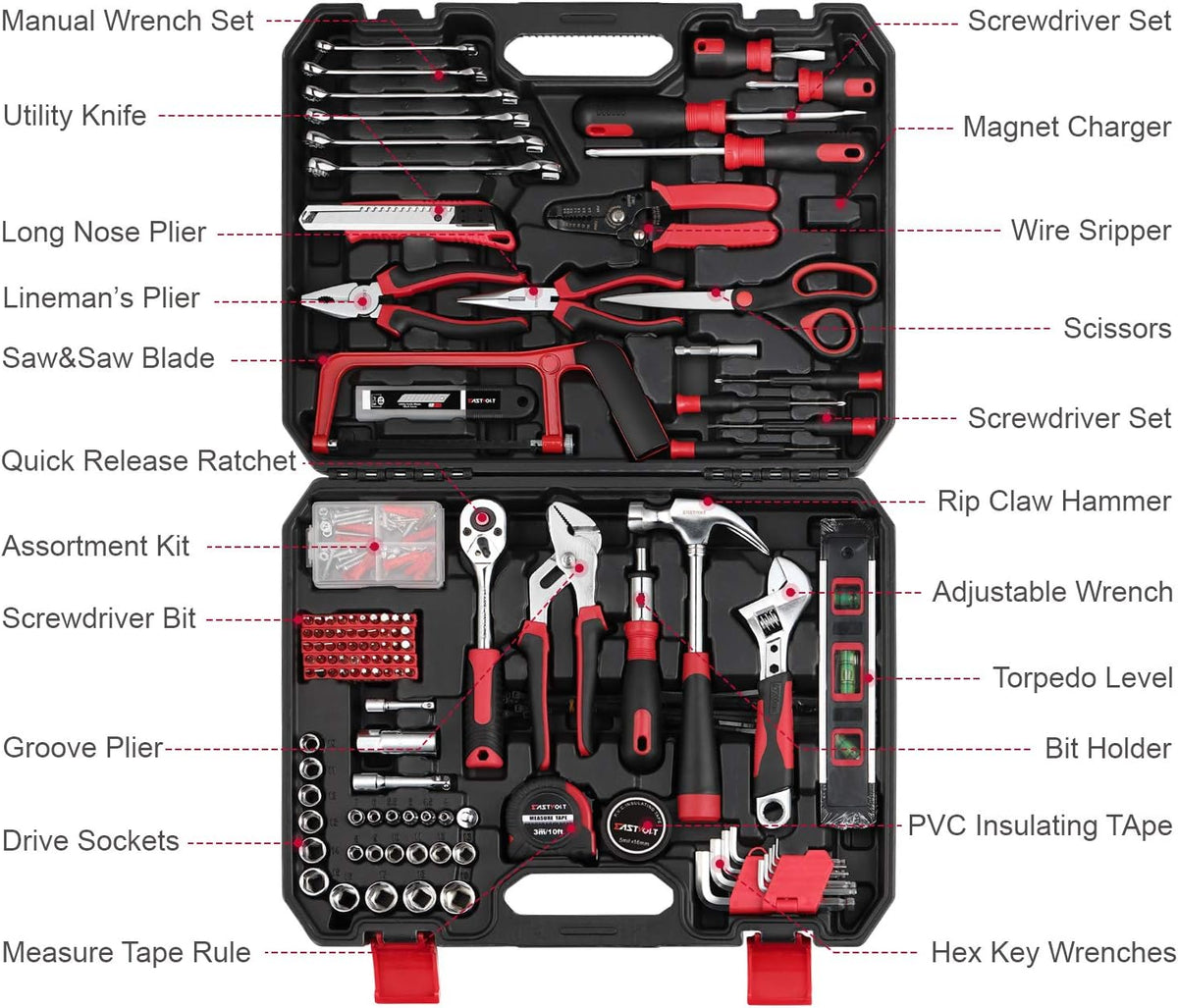 218-Piece Household Auto Repair Tool Set with Carrying Tool Box Y82484