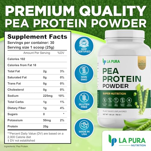 100% Vegan Pea Protein Powder, 1.65LB, Unflavored, 20g Protein, Gluten Free, Non-GMO Z73426