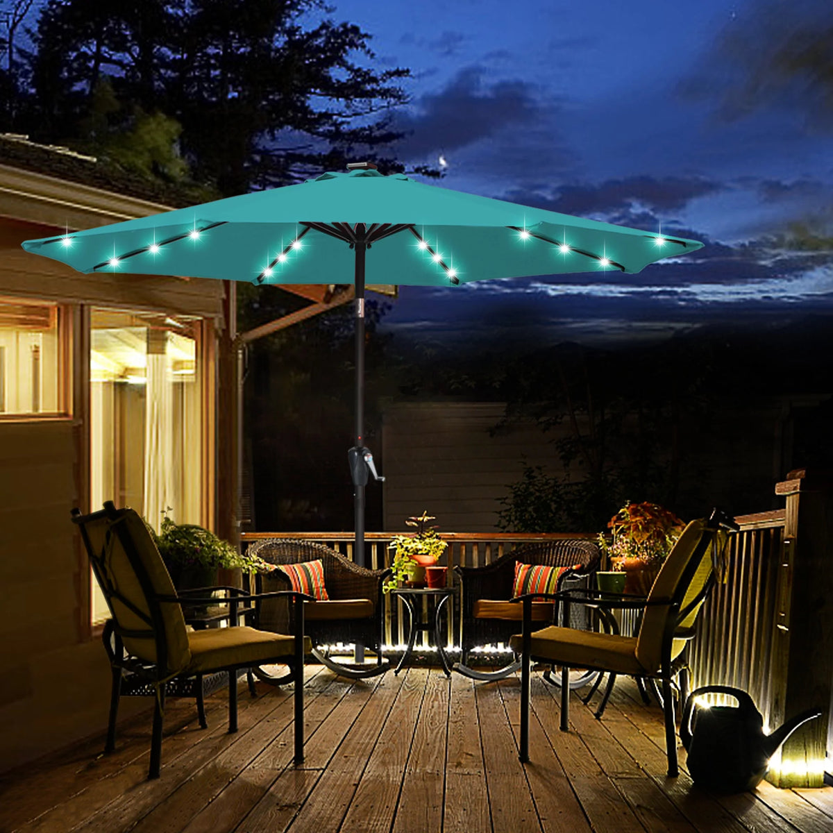 10.5ft Solar LED Patio Umbrella with Tilt and Crank Y503897