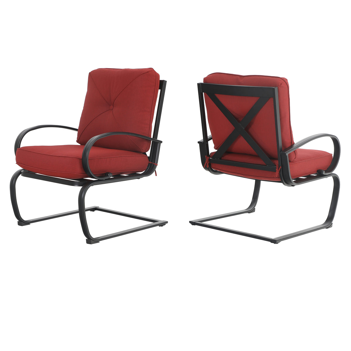 Red 7-Piece Outdoor Dining Set with Rocking Chairs and Rectangle Table with Umbrella Hole Y8945