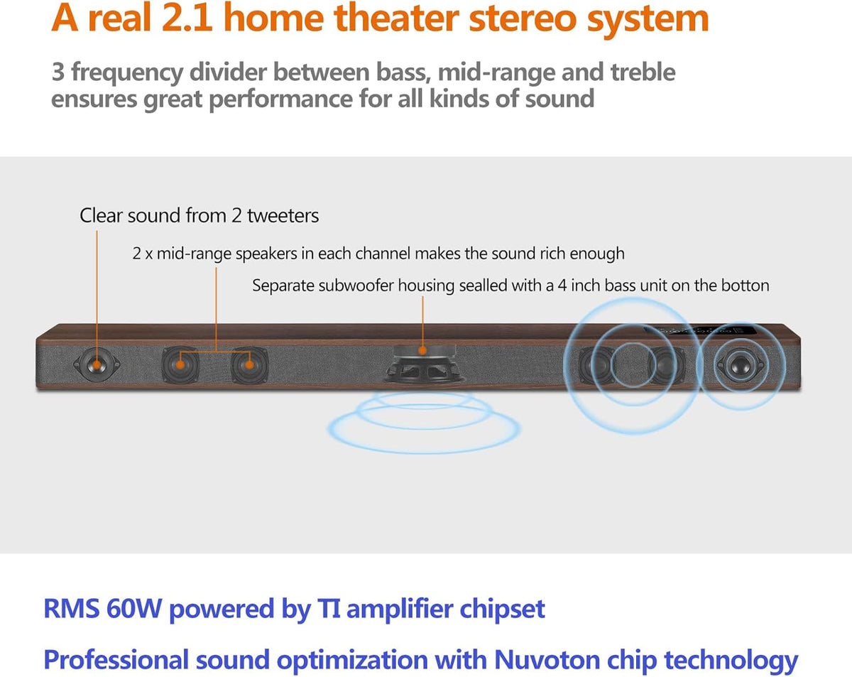 2.1 CH Wooden Sound Bar with Built-in Subwoofer A94900