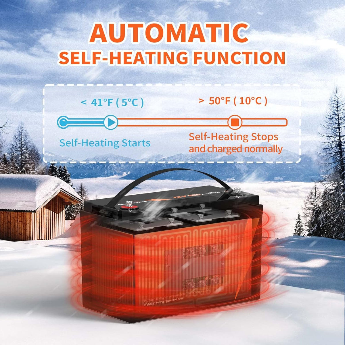 12V 100Ah LiFePO4 Battery with Self-Heating, 100A BMS L37440