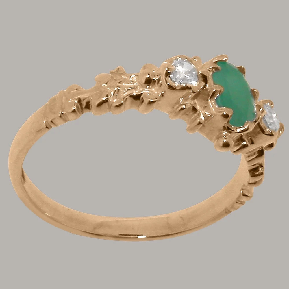 14k Rose Gold Natural Emerald & Diamond Ring V3114