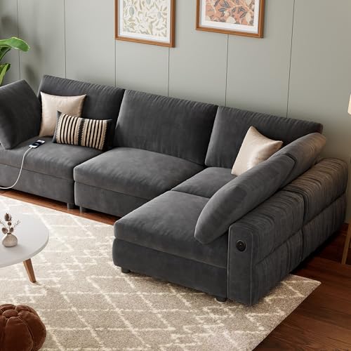 106" Grey Velvet L-Shaped Sectional Sofa with Chaise M118643