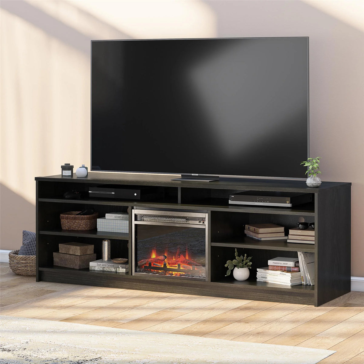 75" TV Stand with Electric Fireplace and 6 Shelves D18283
