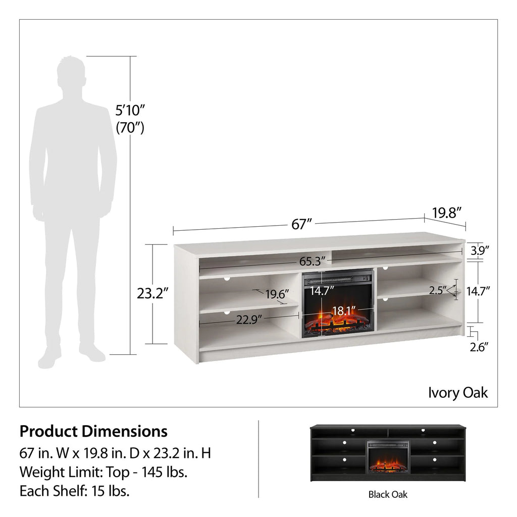 75" TV Stand with Electric Fireplace and 6 Shelves D18283
