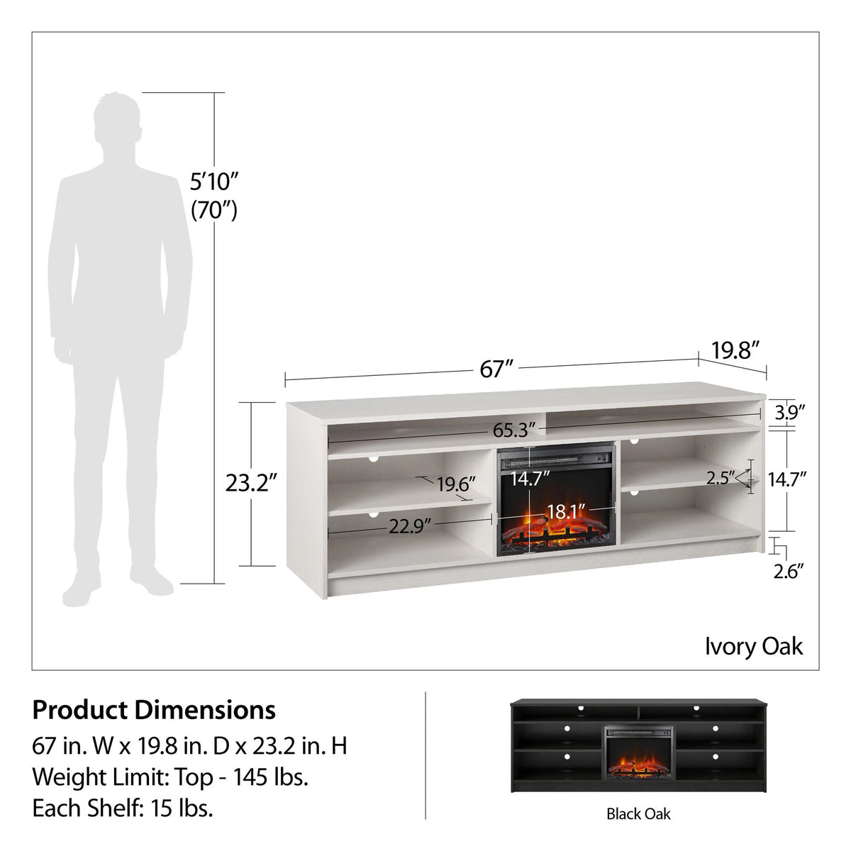 75" TV Stand with Electric Fireplace and 6 Shelves D18283