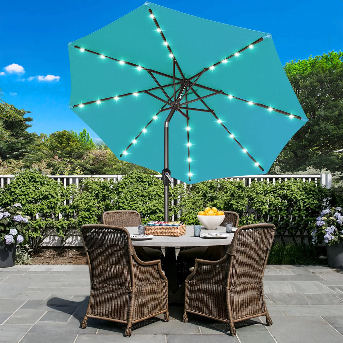 10.5ft Solar LED Patio Umbrella with Tilt and Crank Y503897