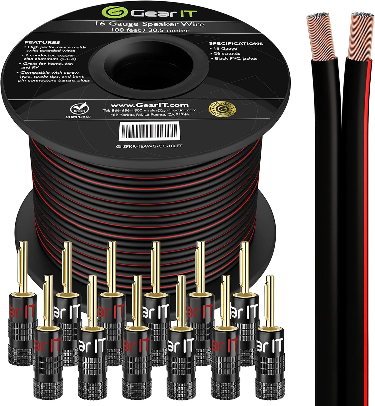 16AWG Speaker Wire Cable 500 Feet White Pack of 2 C4790