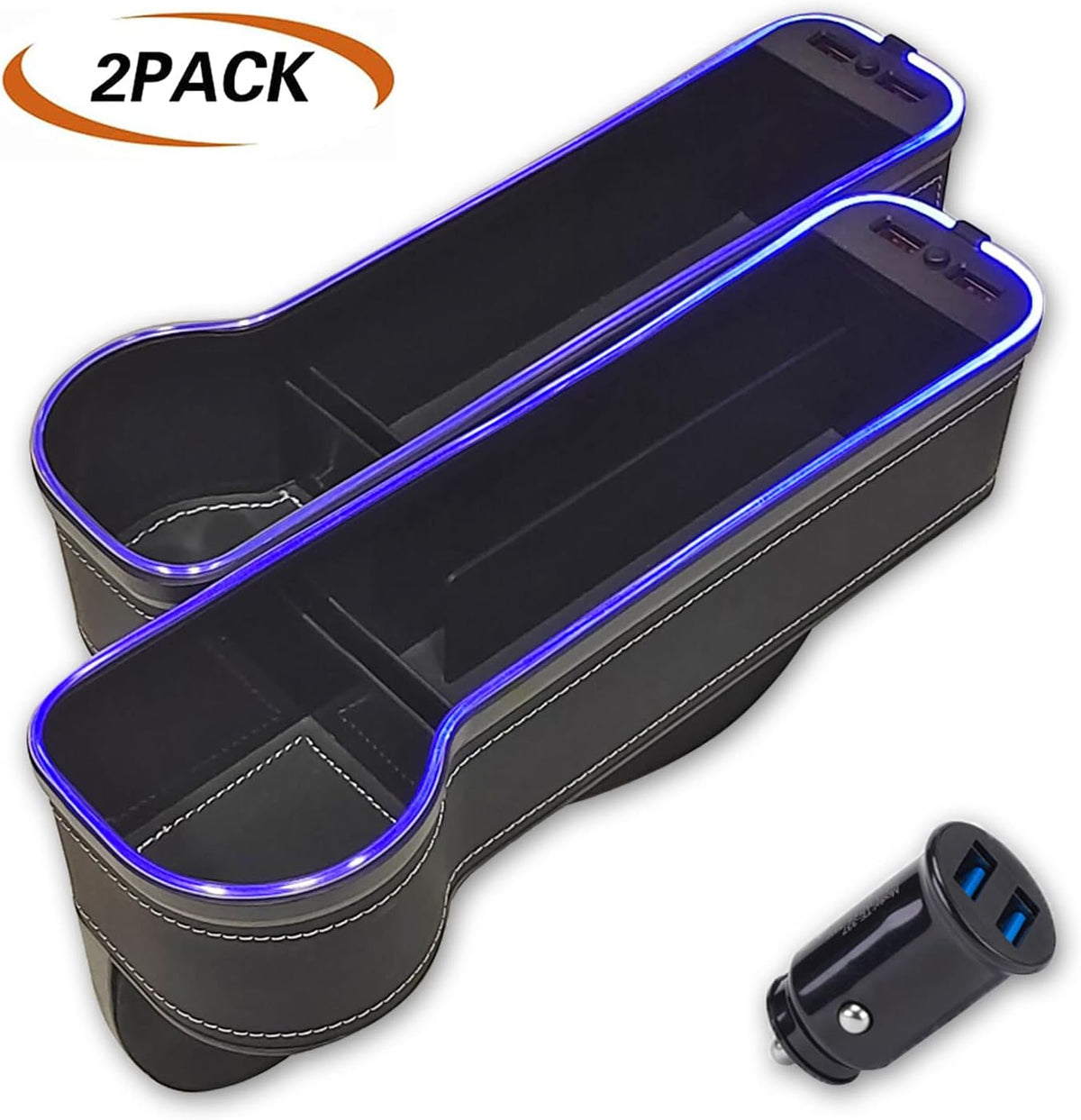 2 Pack Car Cup Holder Seat Organizer with LED Light Bar, Brown K3807