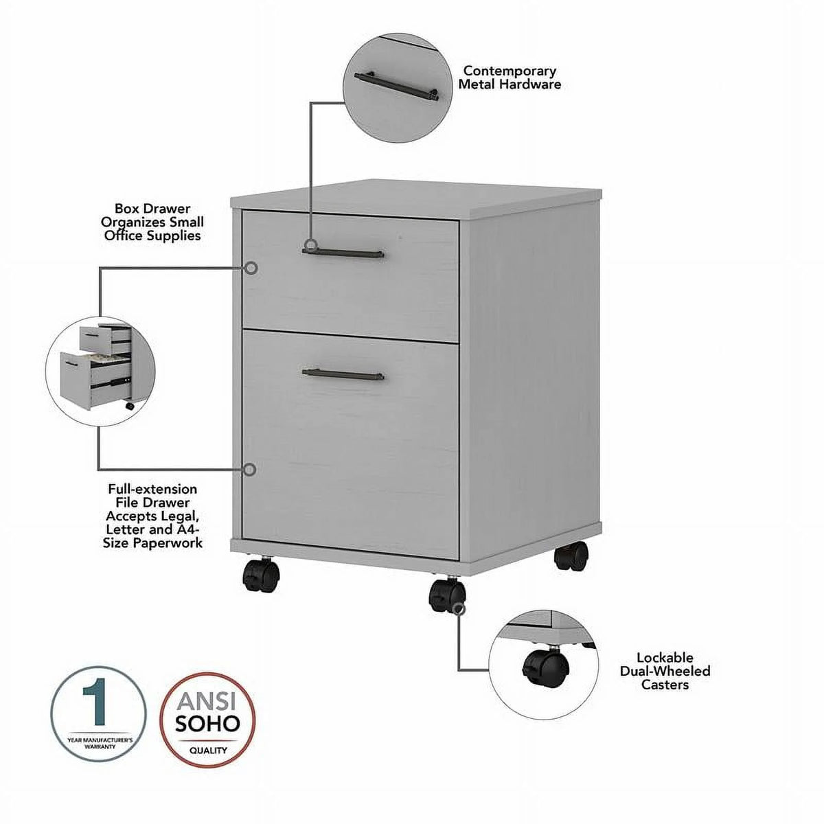 2 Drawers Farmhouse Wood Mobile File Cabinet F120215
