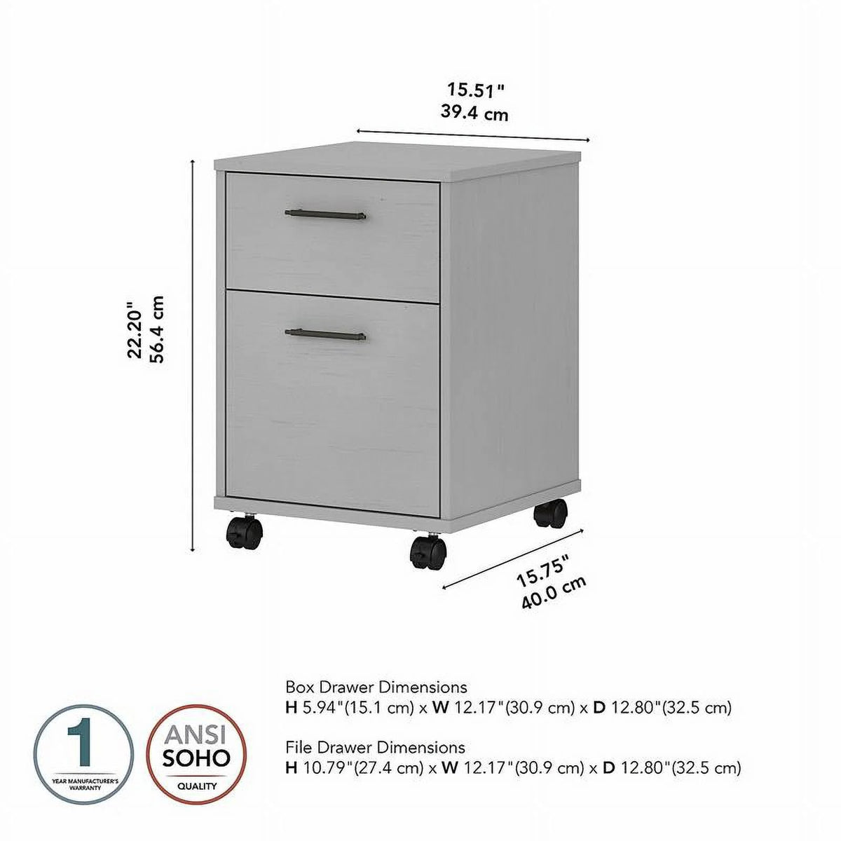 2 Drawers Farmhouse Wood Mobile File Cabinet F120215