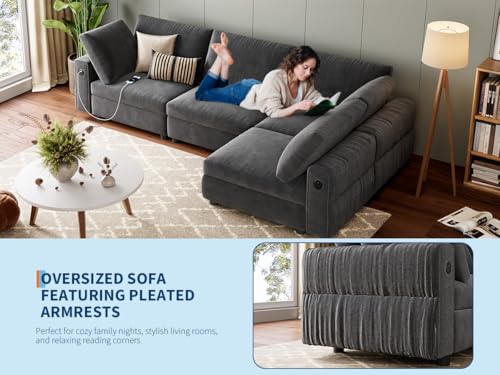 106" Grey Velvet L-Shaped Sectional Sofa with Chaise M118643