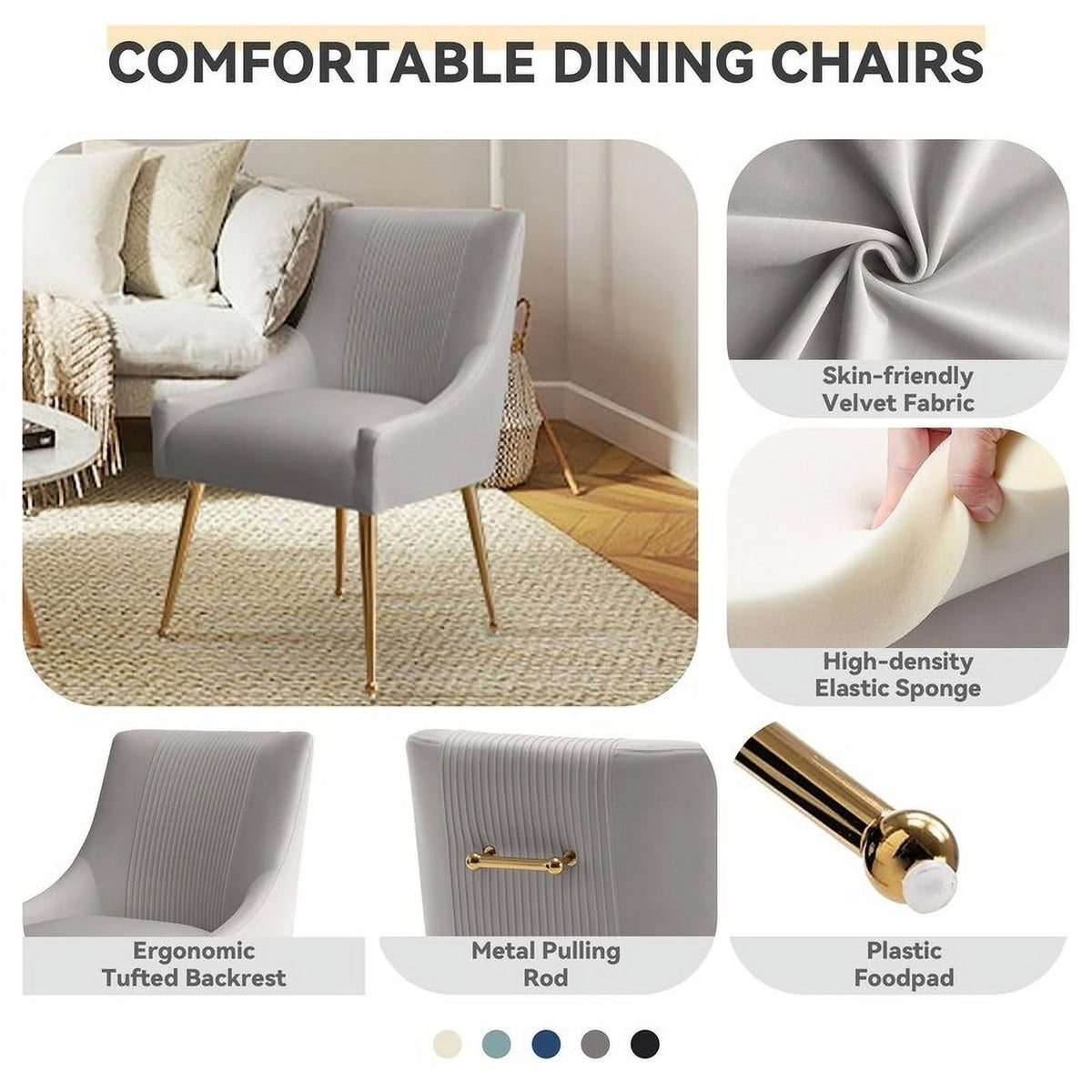Grey Velvet Dining Chair Set of 6 H449956