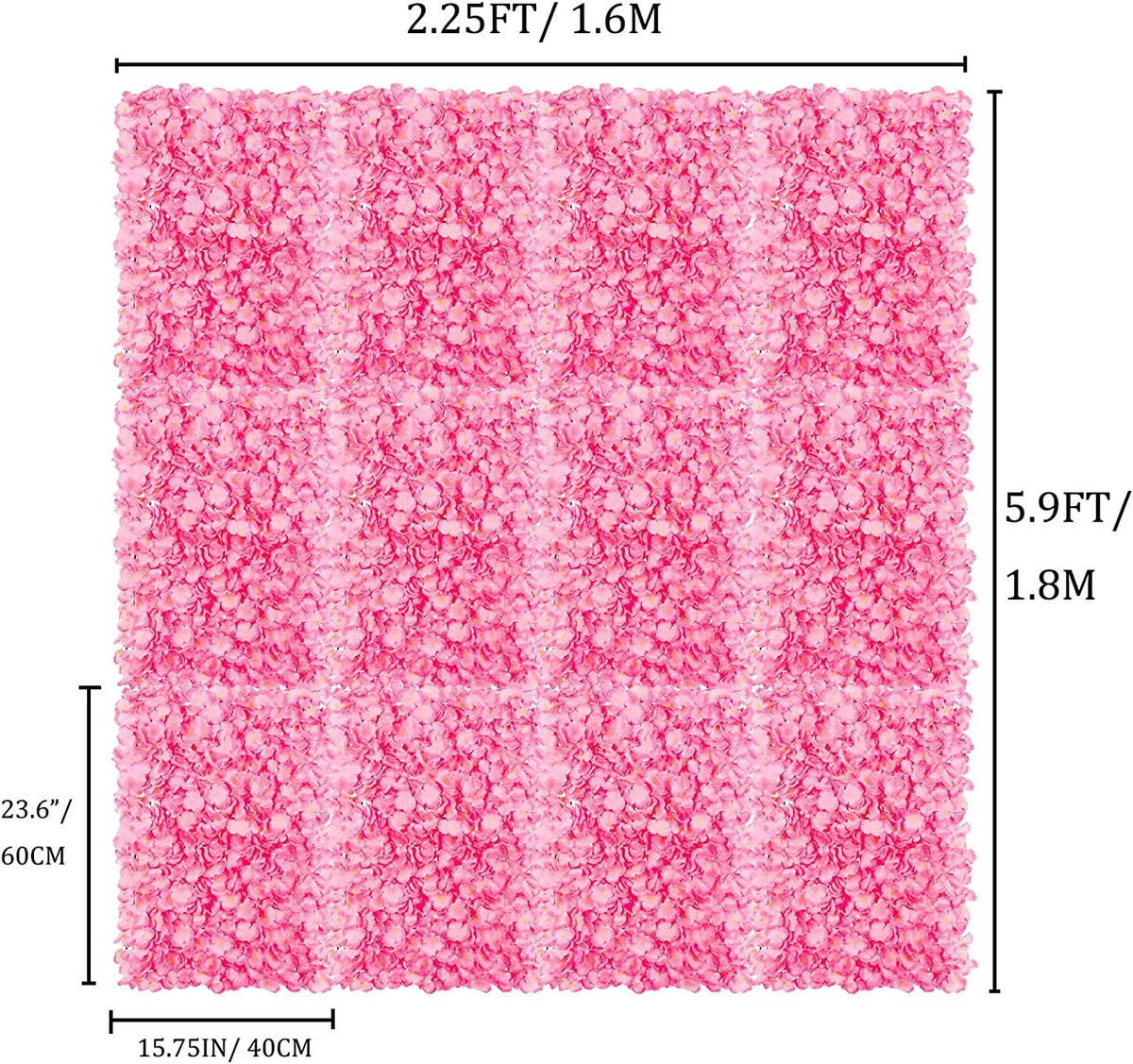 12 Pack Pink Artificial Hydrangea Floral Wall Panels 24×16" L394