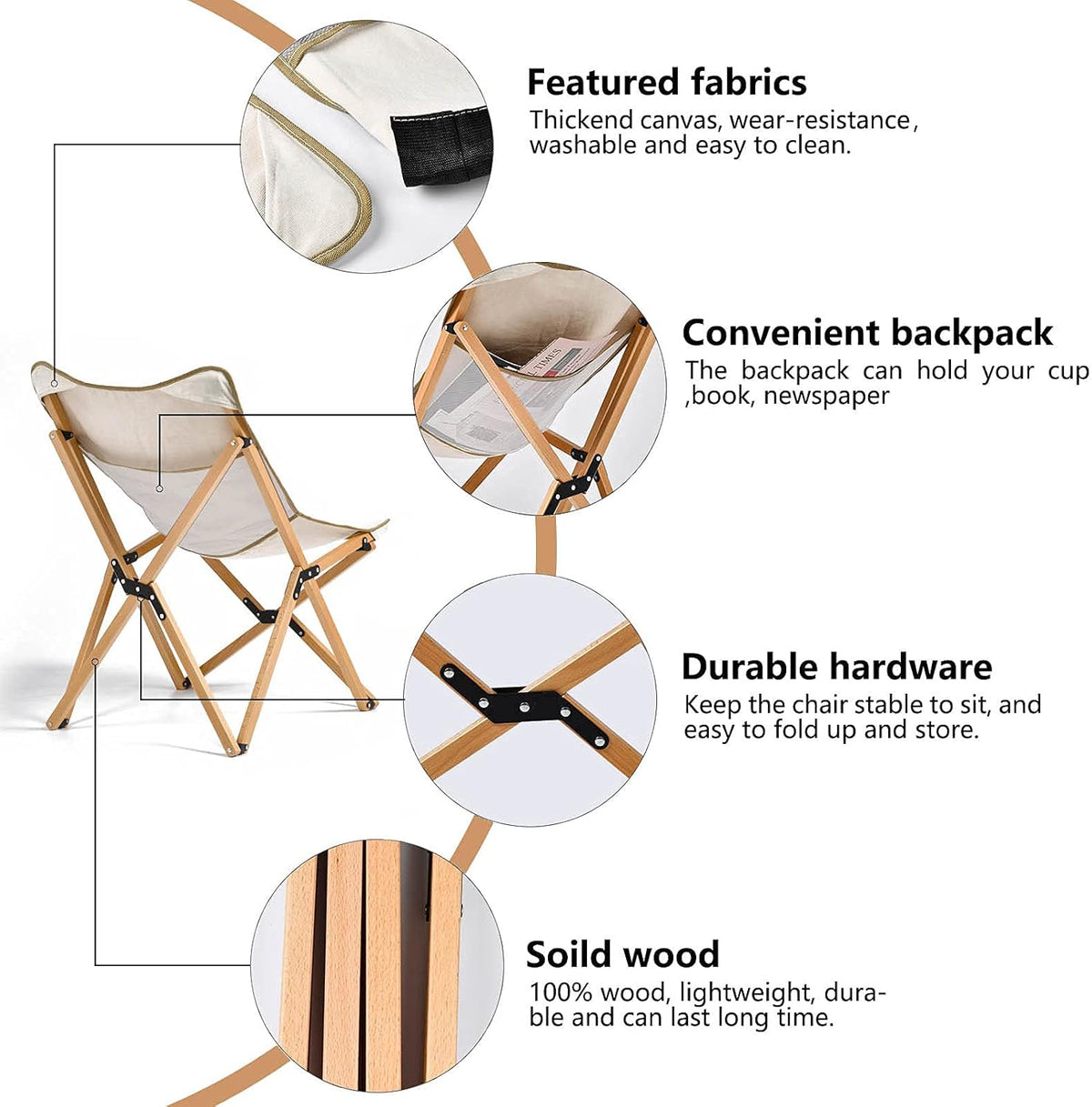 2 Pack Folding Wooden Beach Chairs with Carry Bag R93148