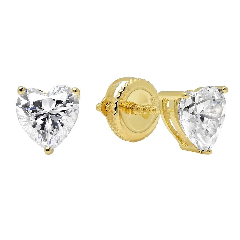 1 ct Heart Cut Blue Simulated Diamond Stud Earrings, Solid 18K Yellow Gold, Screw back T826689