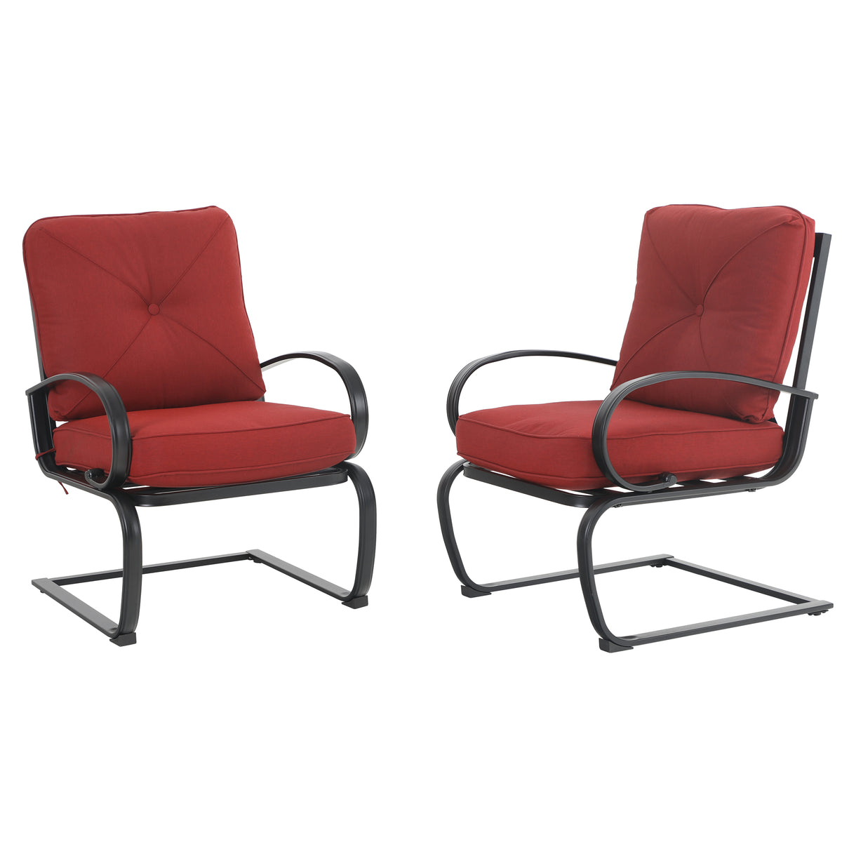 Red 7-Piece Outdoor Dining Set with Rocking Chairs and Rectangle Table with Umbrella Hole Y8945
