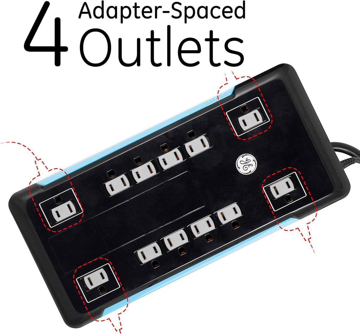 12 Outlet Surge Protector, 2 USB Ports, 8 Ft Power Cord, 4320 Joules, Flat Plug, Black, Pack of 2 S346