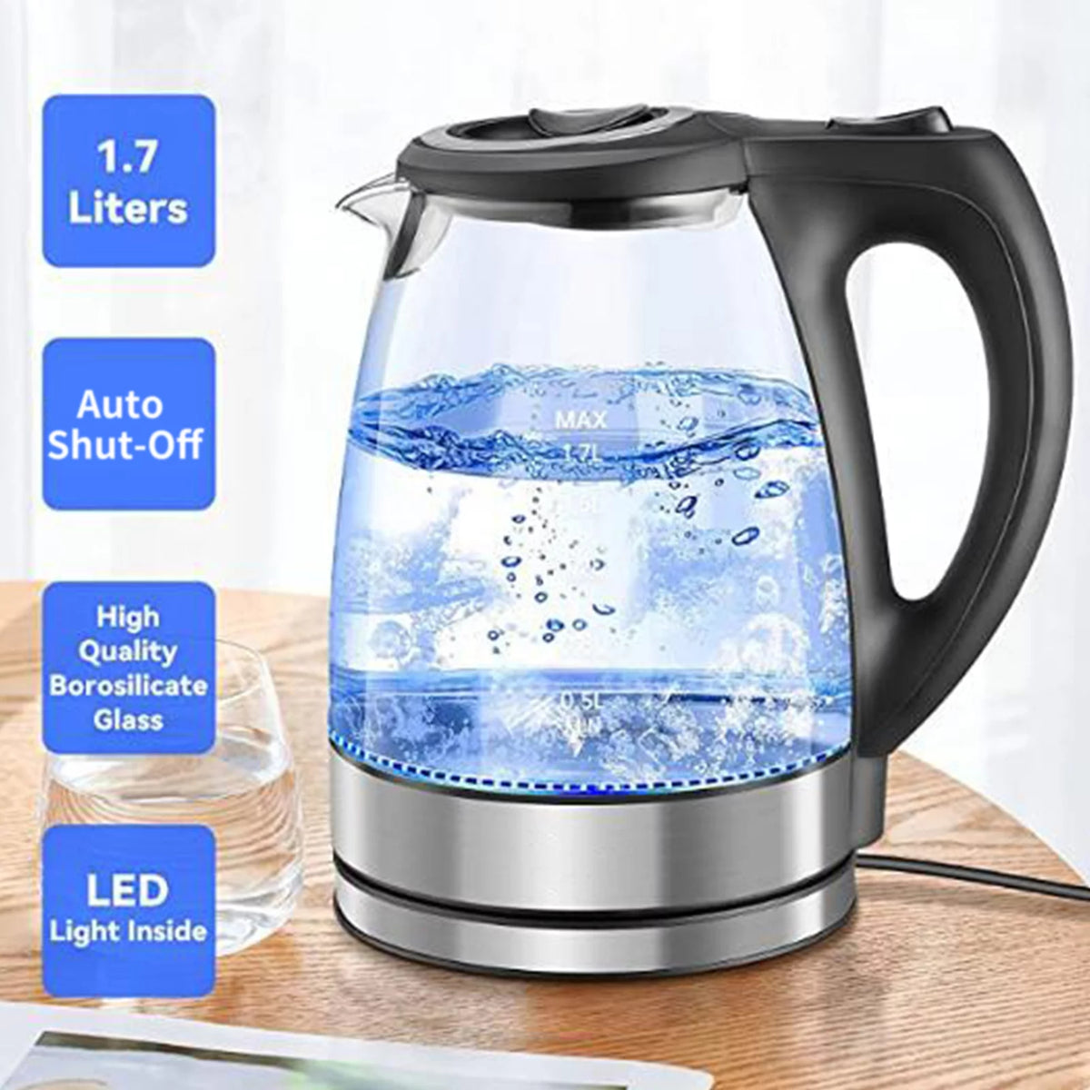 1.7L 1500W Glass Electric Kettle Y579858