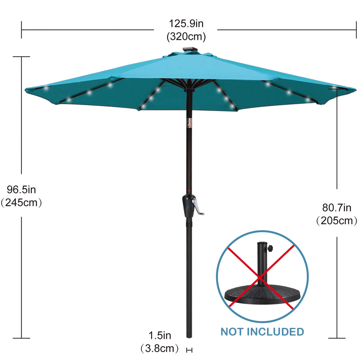 10.5ft Solar LED Patio Umbrella with Tilt and Crank Y503897