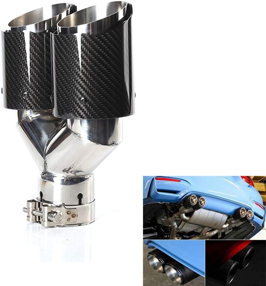 2.5 Inlet 63MM Double Exhaust Tip Carbon Car Tail Tip 3.5 Outlet Glossy Red and Black V1654
