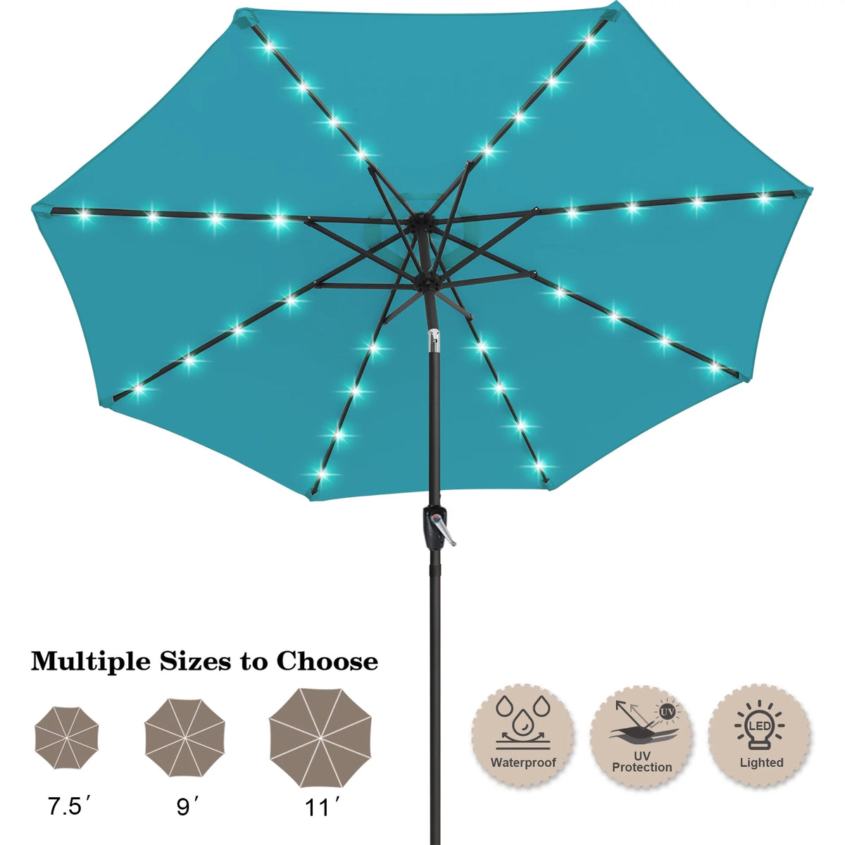 10.5ft Solar LED Patio Umbrella with Tilt and Crank Y503897