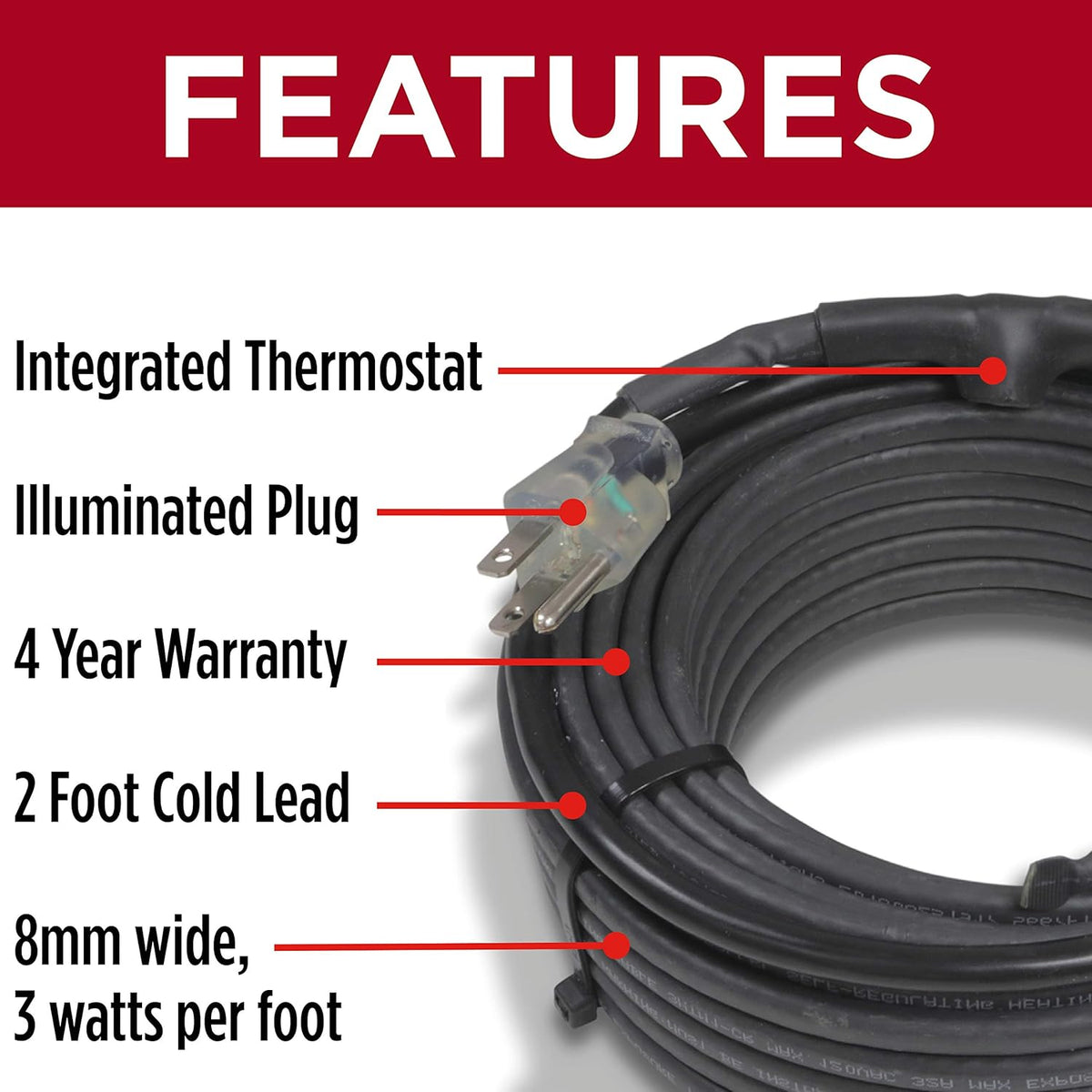 150 ft Self-Regulating 120 Volt Heat Cable with Thermostat Q8200