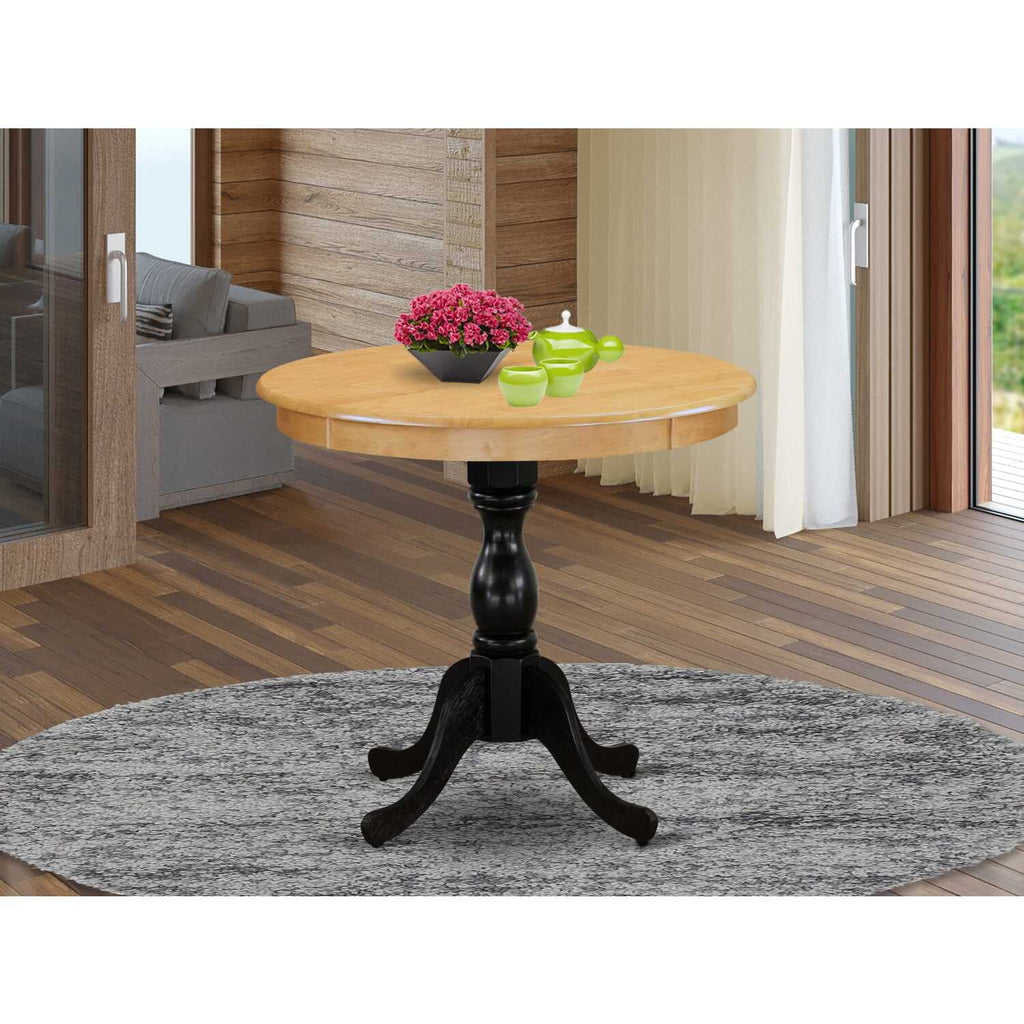 Round Dining Table Oak Top Black Pedestal J699387