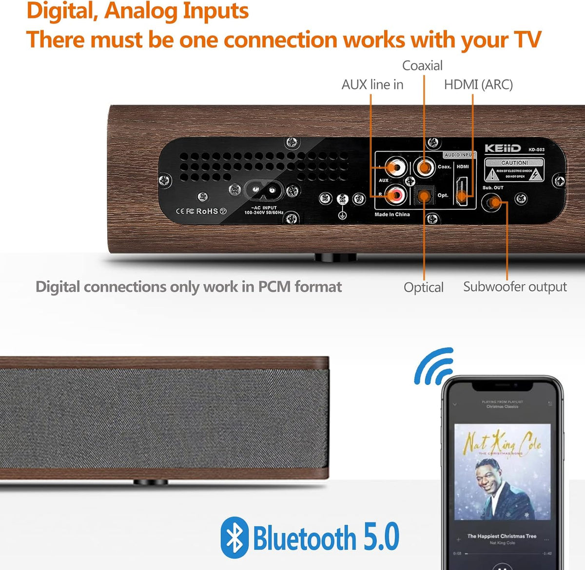 2.1 CH Wooden Sound Bar with Built-in Subwoofer A94900
