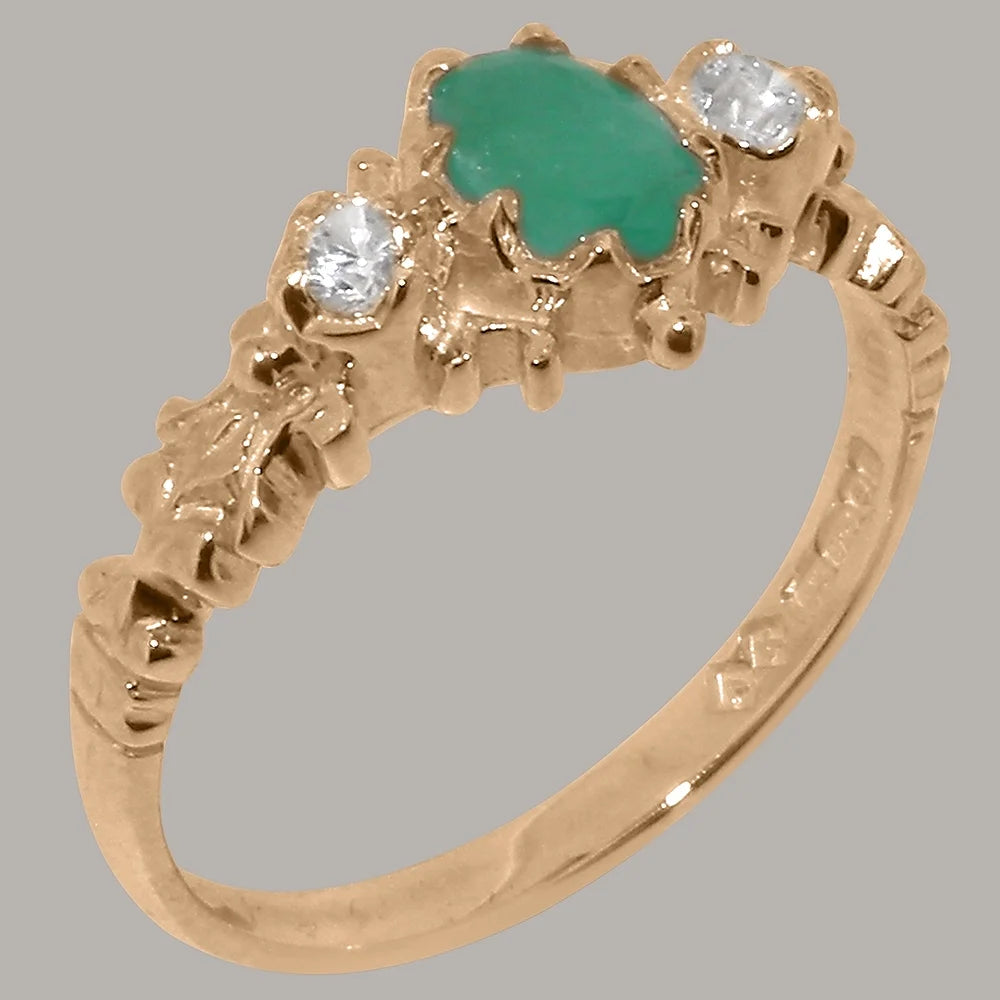 14k Rose Gold Natural Emerald & Diamond Ring V3114