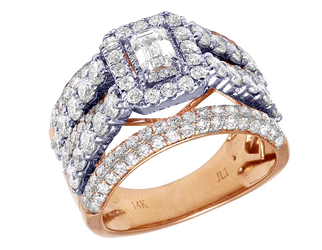 14K Two-Tone Emerald Cut Solitaire Diamond Engagement Ring 3.5 CT J867