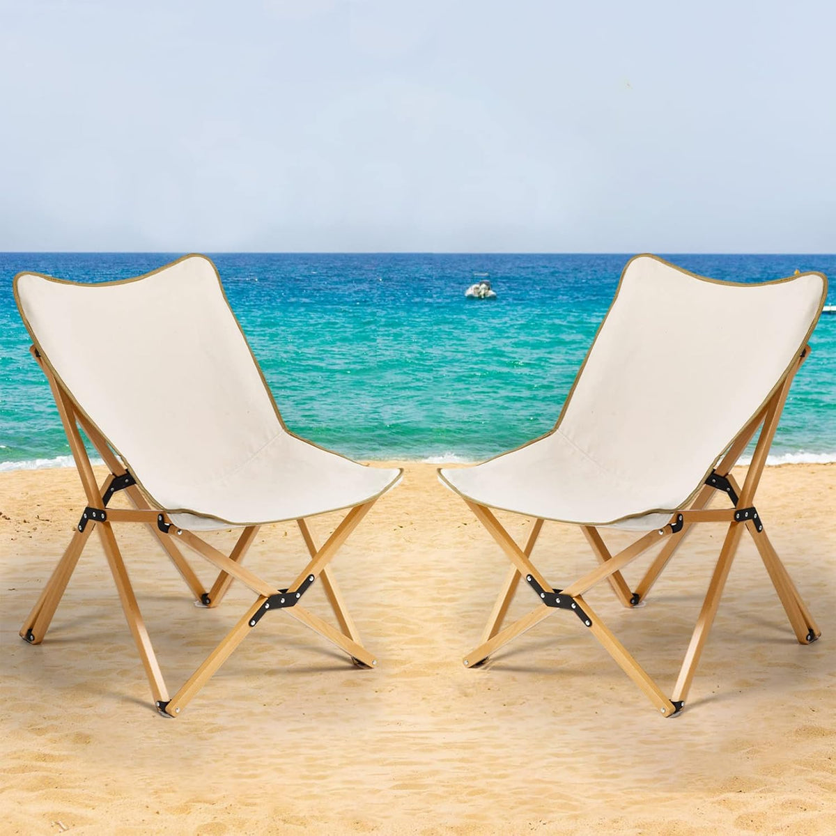 2 Pack Folding Wooden Beach Chairs with Carry Bag R93148