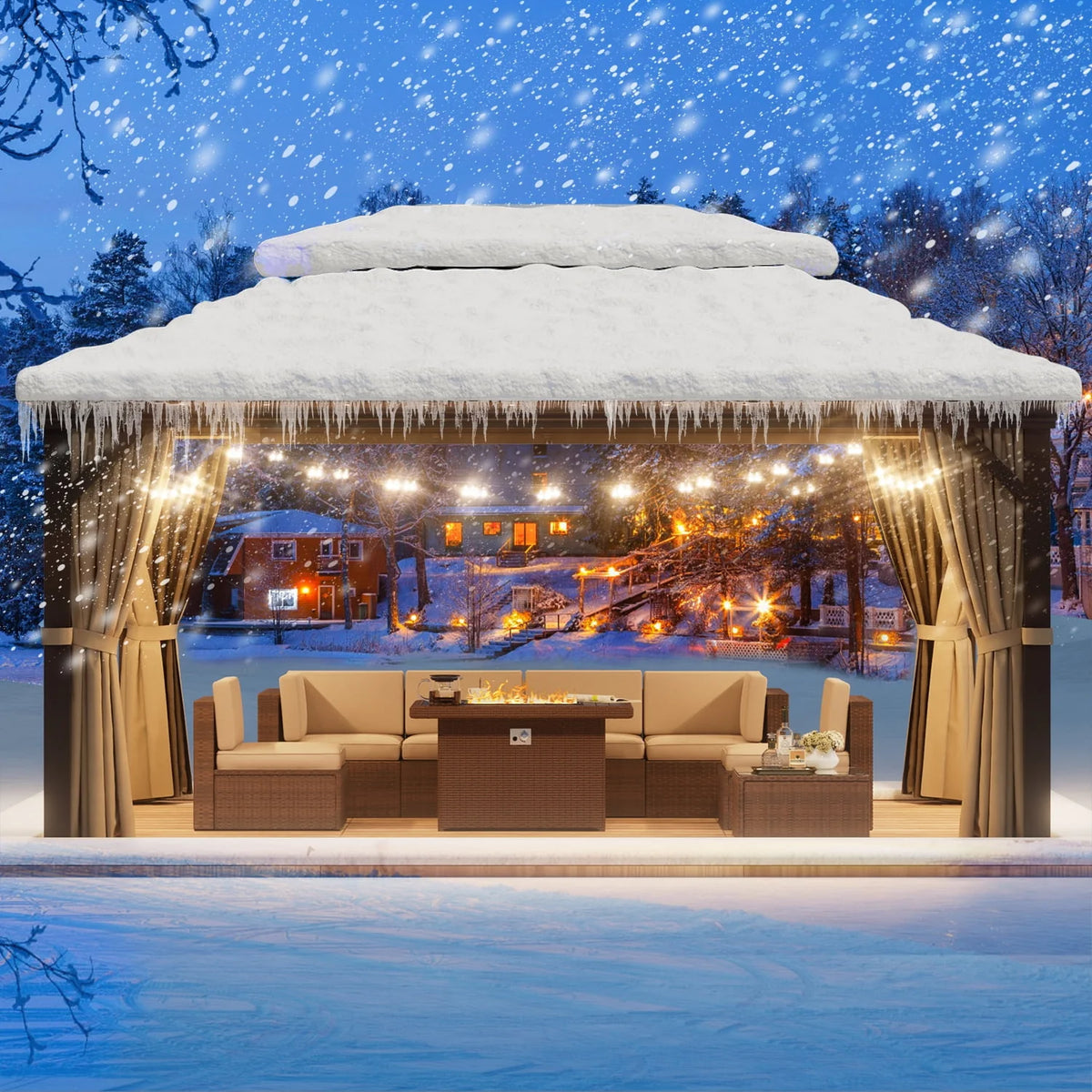 10'x12' Hardtop Aluminum Gazebo with Curtains and Netting J2936