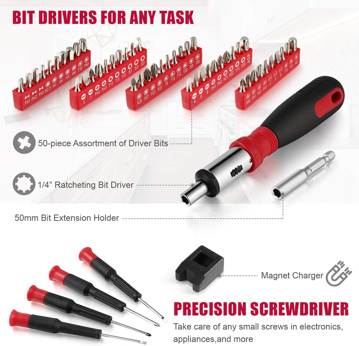 218-Piece Household Auto Repair Tool Set with Carrying Tool Box Y82484