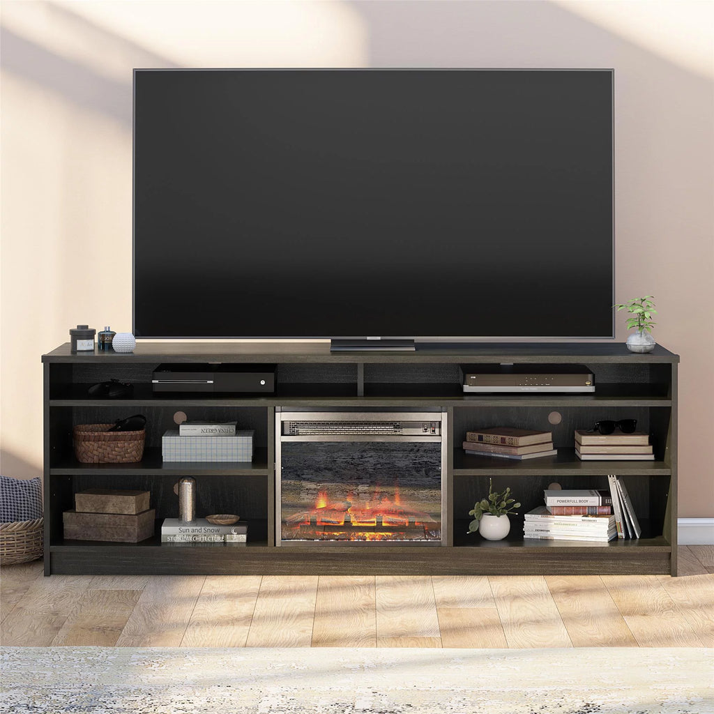 75" TV Stand with Electric Fireplace and 6 Shelves D18283