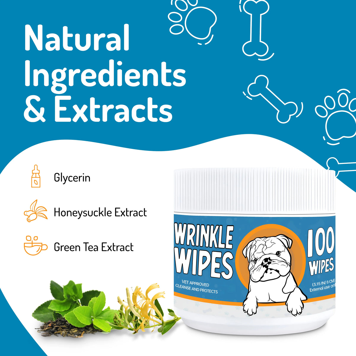 100 Count Dog Wrinkle Wipes for French Bulldog, English Bulldog, Pugs Y69338
