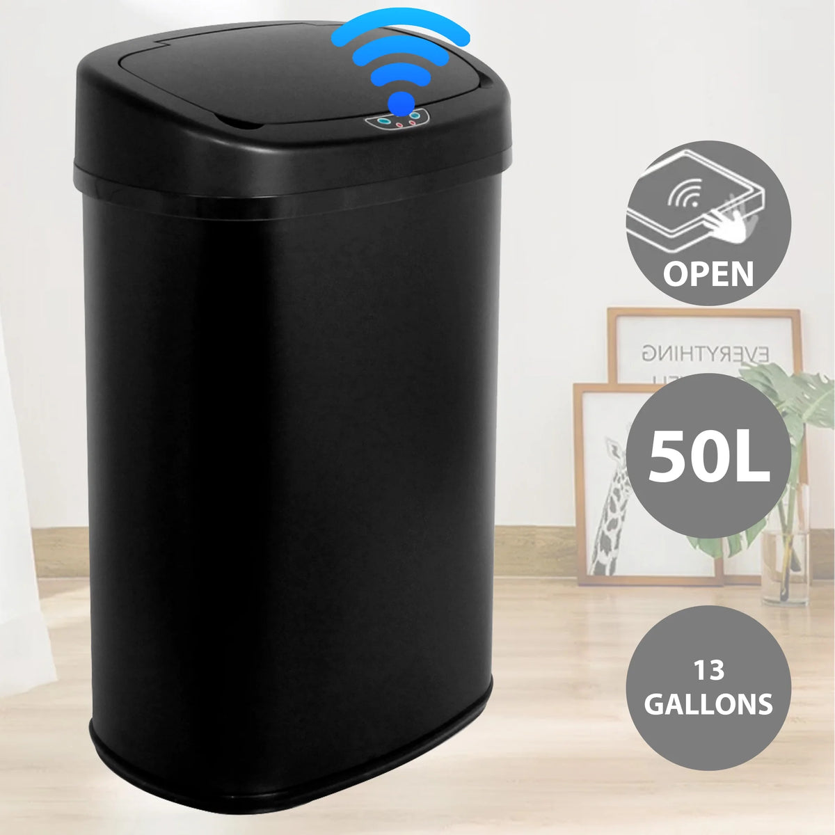 13 Gallon Touch-Free Motion Sensor Stainless-Steel Trash Can with Lid I305