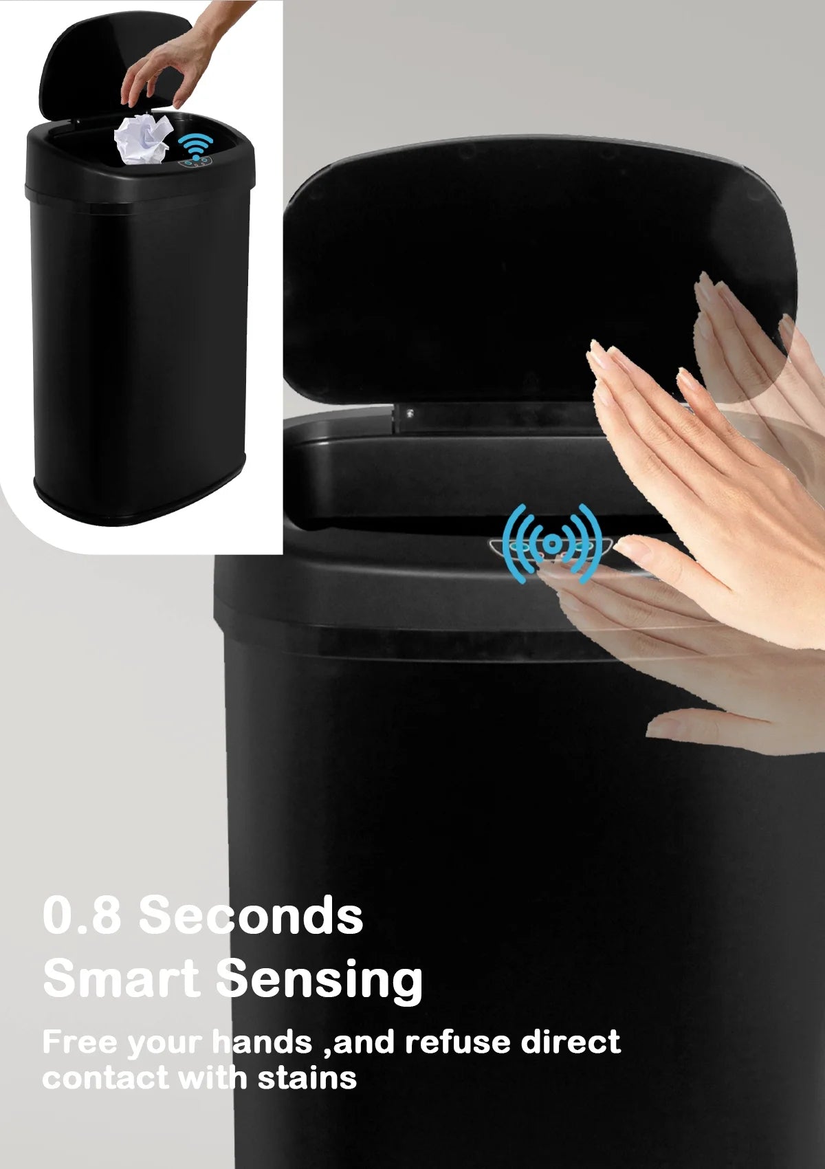 13 Gallon Touch-Free Motion Sensor Stainless-Steel Trash Can with Lid I305