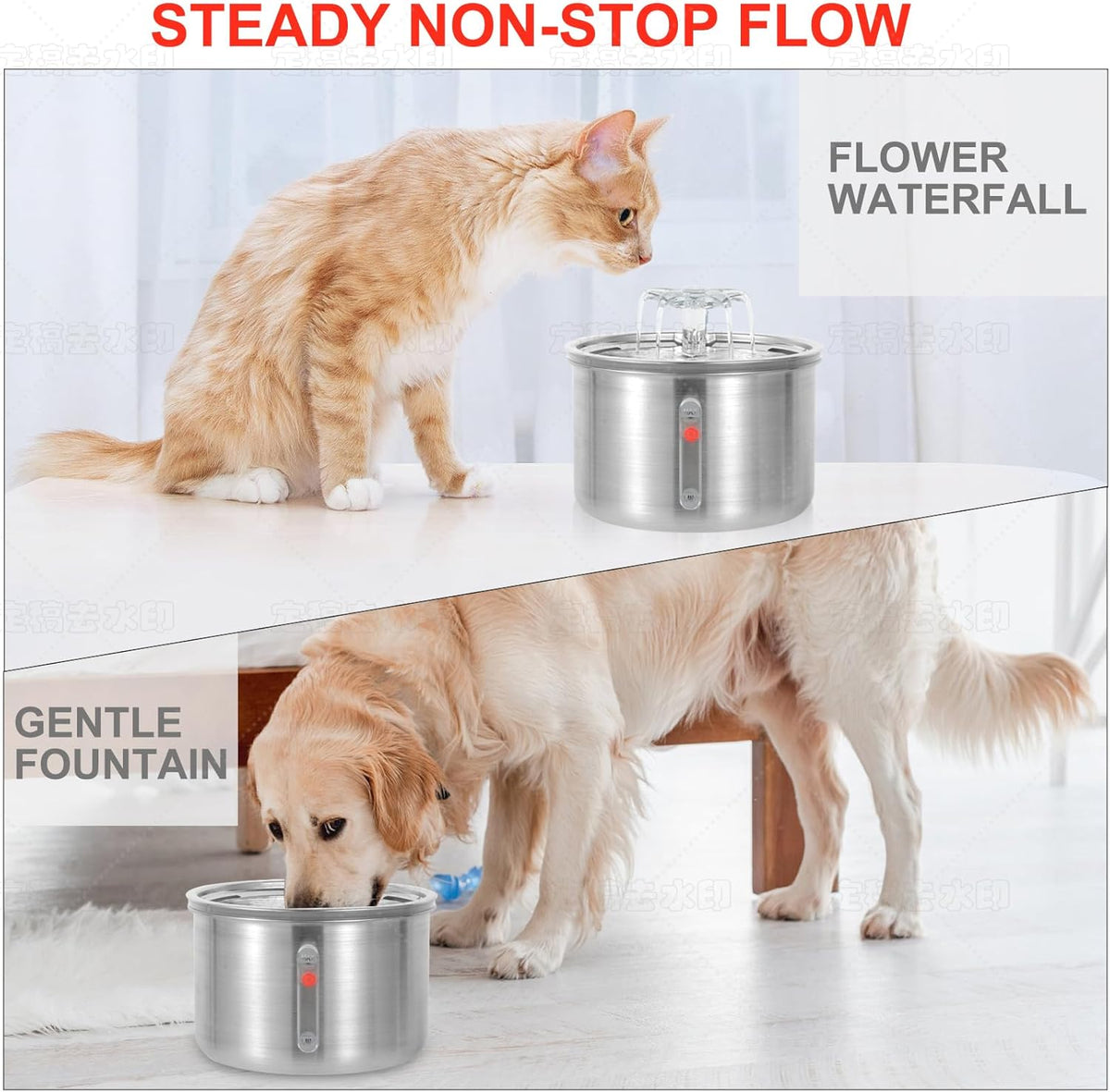 Stainless Steel Cat Water Fountain, 67oz/2L B15646