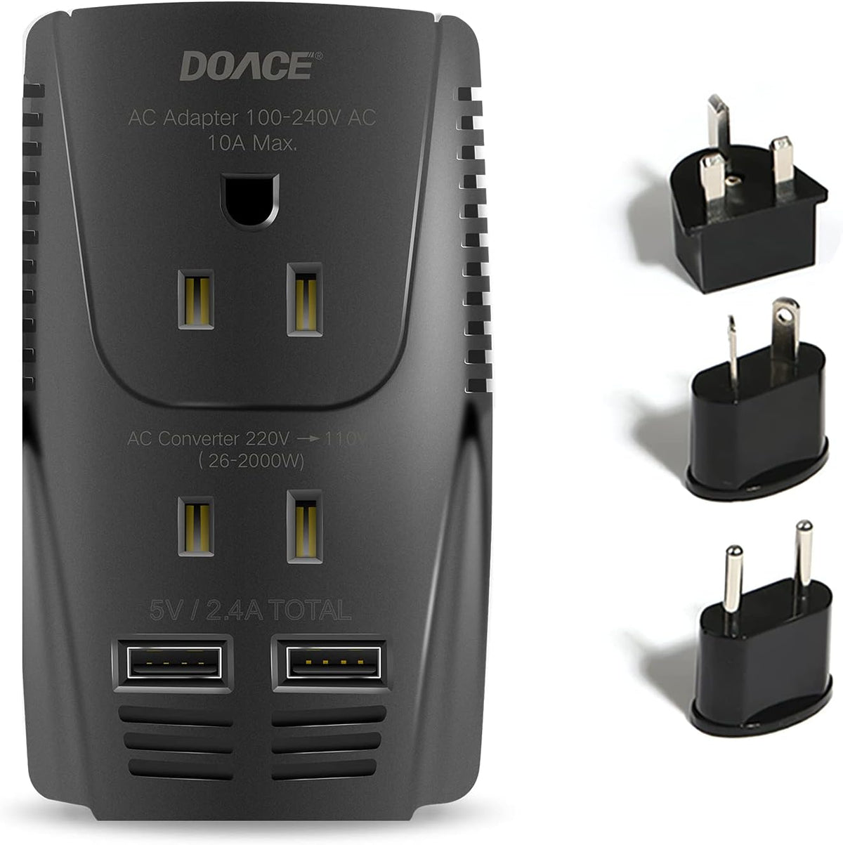2000W Travel Voltage Converter with 2 USB and EU/UK/AU/US Plugs E275210