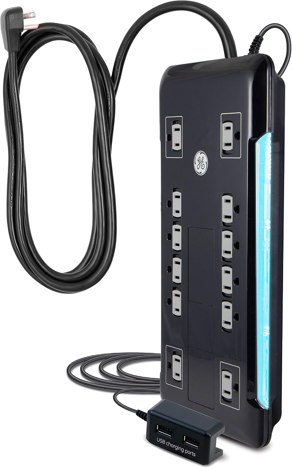 12 Outlet Surge Protector, 2 USB Ports, 8 Ft Power Cord, 4320 Joules, Flat Plug, Black, Pack of 2 S346
