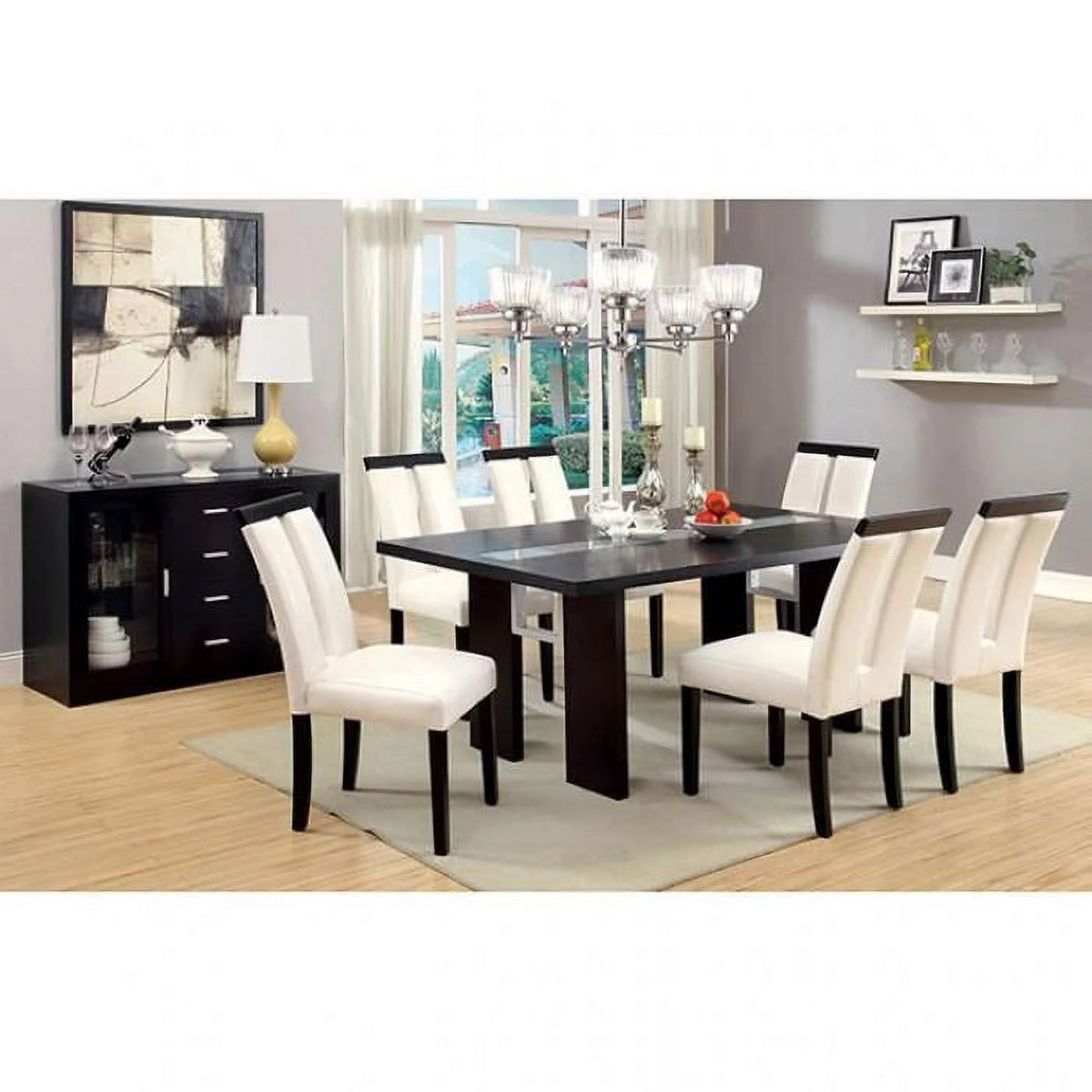 Black Solid Wood Counter Dining Set 8pcs K52014
