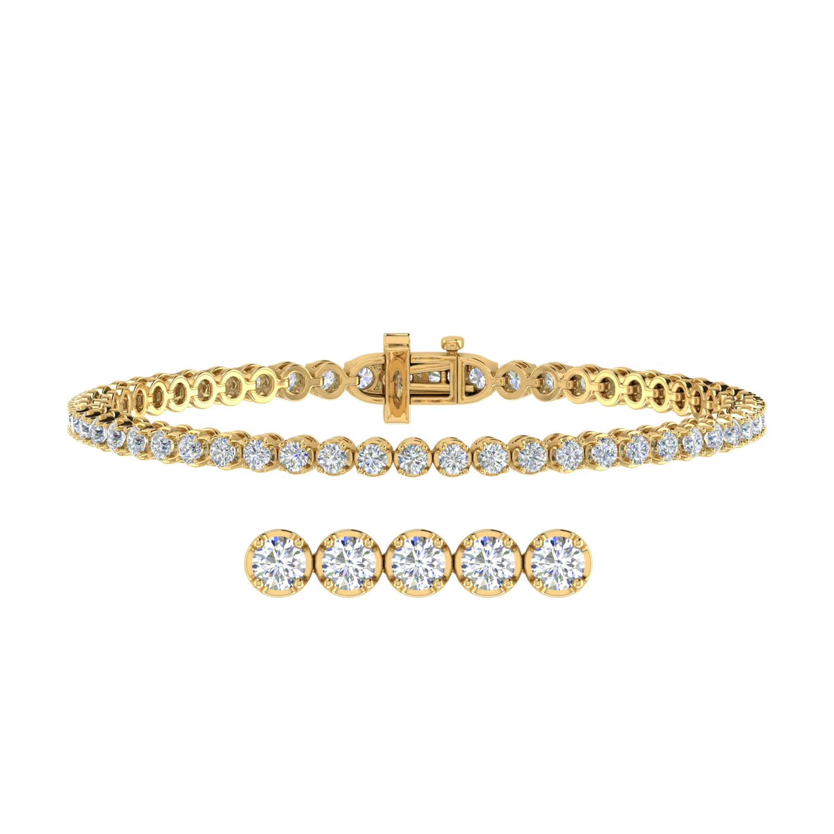 10K Yellow Gold Diamond Tennis Bracelet 7 Inch T5293